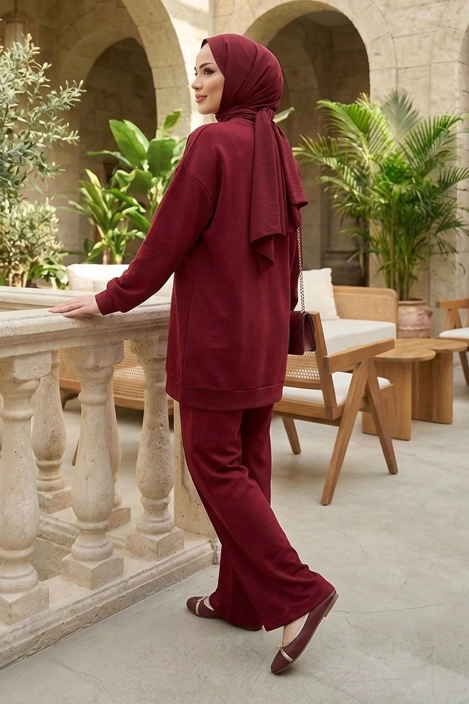 Çımalı İkili Tesettür Takım Bordo