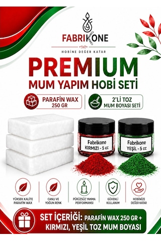 Premium Mum Yapım Hobi Seti - Parafin Wax 250 Gr - 2'li Toz Mum Boyası Seti - Kırmızı, Yeşil Bkfabpw2502ky Karışık