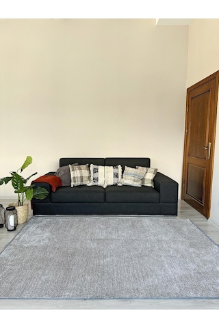 Konya Yıkanabilir Makine Dokuma Modern Çizgili Salon Yolluk Düz Halı Gri