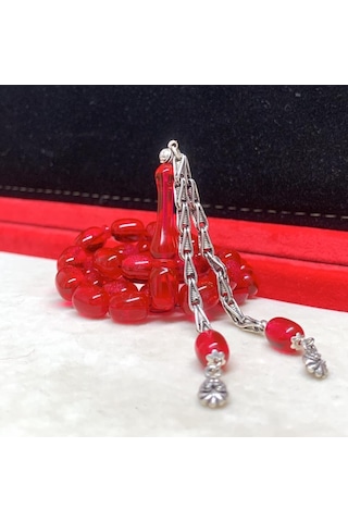 Kırmızı Sedefli Ateş Kehribar Tesbih