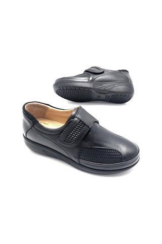 Derilax Mira Hakiki Deritam Ortopedik Cırtlı Kadın Anne Ayakkabı Siyah Siyah
