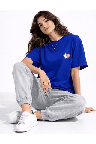 Sevgili Kombini Ayıcık Baskılı Çift Tişört Oversize Unisex Partne Lacivert