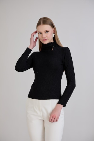 Sortie Collection Balıkçı Yaka Simli Triko Bluz Siyah