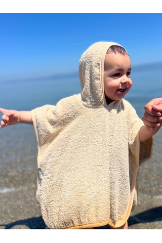 Organik %100 Pamuk Kapşonlu Plaj Çocuk Bebek Panço Bornoz Banyo Havlu Kapüşonlu 0 - 24 Ay