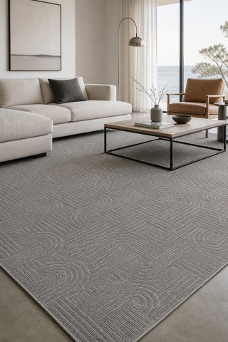 Novax Sedef Geometrik Antrasit Kaymaz Taban Yıkanabilir Salon Halısı