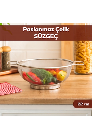 Porsima İvory Kulplu Paslanmaz Çelik Süzgeç Mutfak Eleği Meyve Ve Sebze Yıkama Aparatı Kevgir 22cm Paslanmaz Çelik