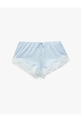 Koton Beli Lastikli Rahat Kalıp Dantelli Saten Şort Pijama Altı Mavi 6slk80057mw