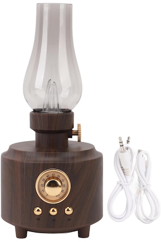 Bukrem Store Retro Ahşap Görünümlü Bluetooth Hoparlör & Lamba Vintage Tasarım, Usb Şarj, Ses & Aydınlatma Kombinasyonu