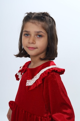 Toontoy Kız Çocuk Yaka Detaylı Fırfırlı Elbise Kırmızı