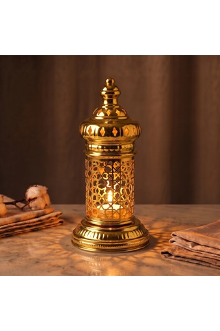 Beyaz Geometrik Metal Fener Selçuklu Yıldızı Çay Feneği Tutucu Minimalist Fas Mum Dekorasyonu Altın