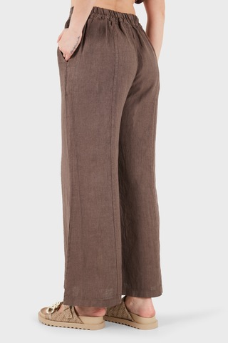 Via Dante % 100 Keten Relaxed Fit Brode İşlemeli Pantolon Bayan Pantolon 69912211 Kahve