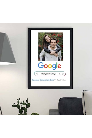 Sevgiliye Özel Google Arama Çubuğu Tasarımlı Çerçeve İsimli Ve Fotoğraflı Yaratıcı Hediye