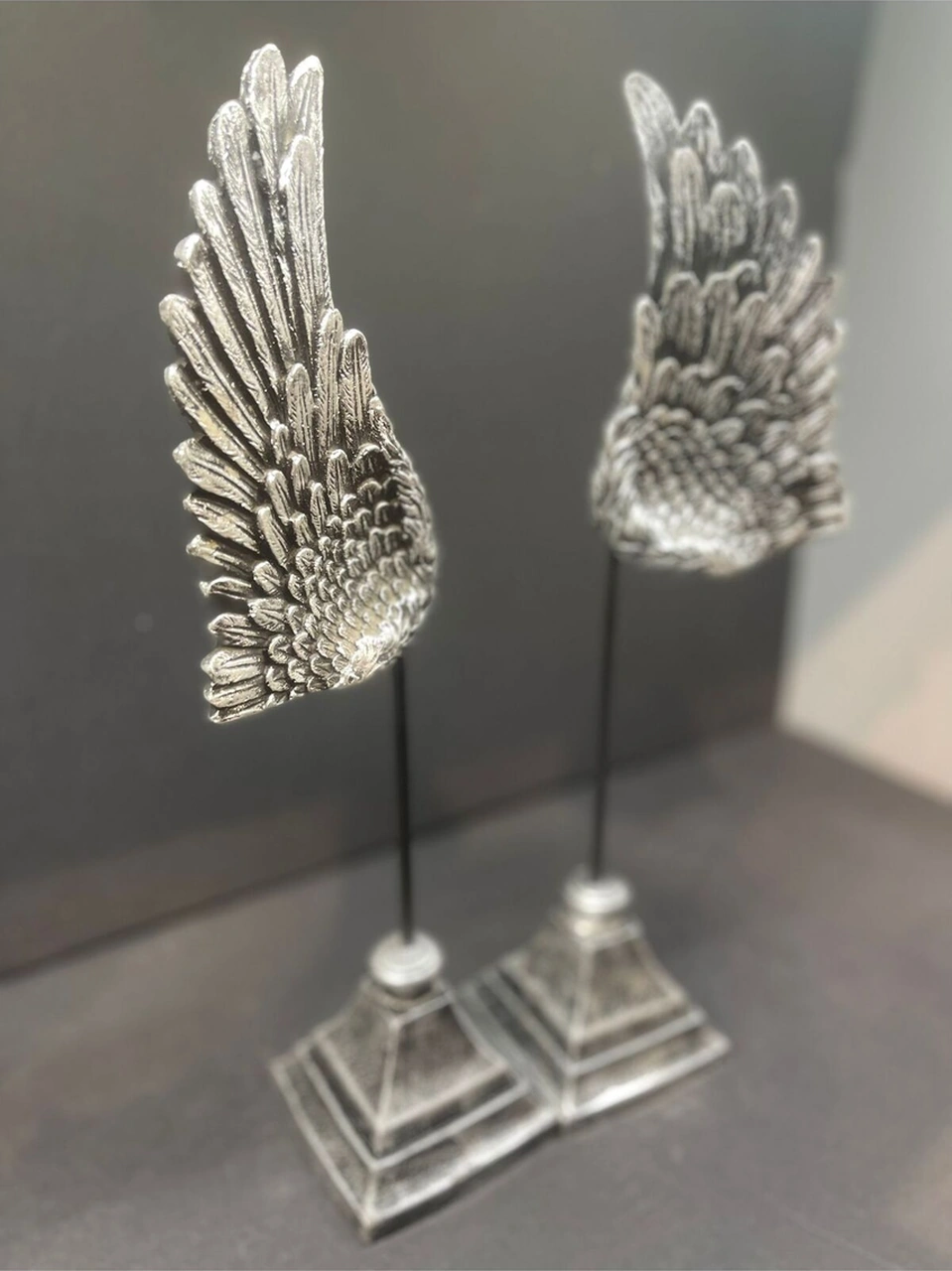 Dekoratif Polyester Ikili Melek Kanatları Biblo Gümüş Eskitme