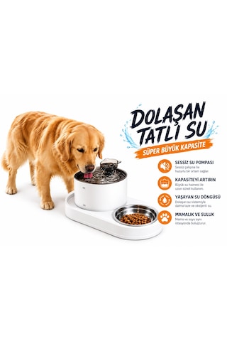 Kedi Köpek İçin 2'si 1 Arada Öşft Otomatik Su Sebili 1.8 Litre Ve Mama Kabı Besleme Seti Su Çeşmesi Sürekli Taze Su Evcil Hayvan