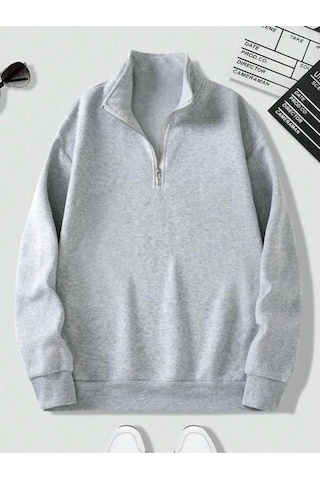 Altamira Unisex Dik Yaka Yarım Fermuarlı Oversize Sweatshirt 001
