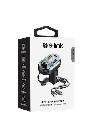 S-link Sl-bt307 Çift Usb 5v 3.1a/1a Led Işıklı Siyah 2 İn 1 C Port + İphone Bluetooth Fm Transmitter