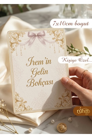 Kişiye Özel Gelin Bohça Kartı / Gelin Bohçası / Hediye Kartı / İsimlik / Düğün Nişan Söz Altın - Beyaz