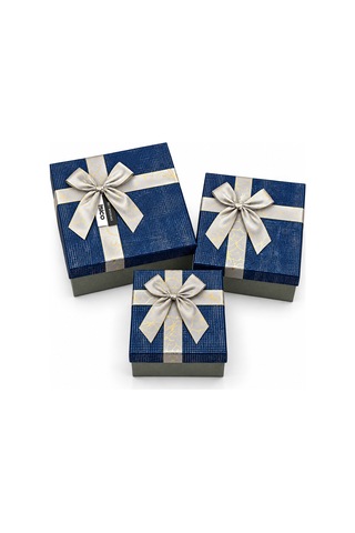 3pcs D.dörtgen Çizgili Mix Renkli Karton Hediye Kutusu Kurdelalı 22.5x15.5-20.5x13.5-18.5x11.5cm 1 Adet