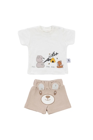 Gezenbebe Hero Kısa Kol Desenli Bebek T-shirt Ve Nakışlı Şort Seti Teddy Organik Çok Renkli