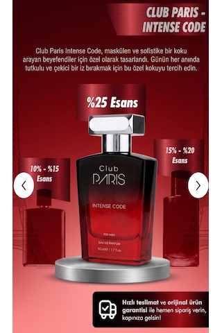 Club Paris Intense Code - Erkek Parfüm 50 Ml Çiçek - Odunsu