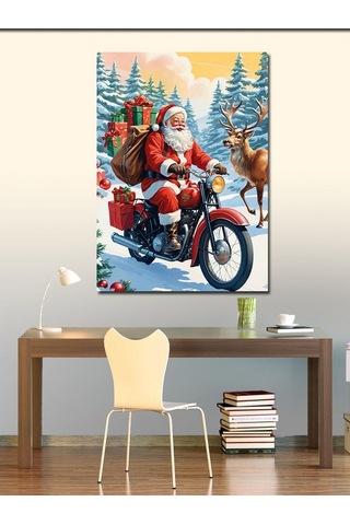 Kanvas Tablo Noel Baba Ve Geyik 70cmx100cm