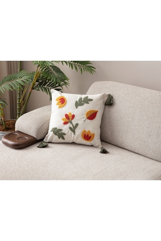 Comfort Serisi Punch İşlemeli Keten Kırlent Kılıfı 43x43 Cm Bej