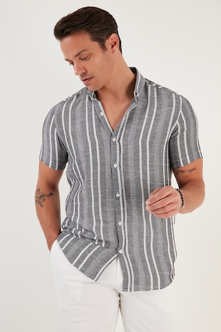 Buratti Çizgili Pamuklu Slim Fit Kısa Kollu Erkek Gömlek Cf23S116097 Siyah