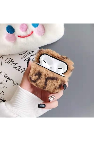 Airpods Uyumlu Pro Peluş Bluetooth Kulaklık Koruyucu Kılıf İçin Leopar Kahverengi
