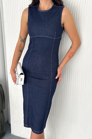 Noa & Noa Kadın Likralı Fermuarlı Denim Elbise Esnek & Vücuda Oturan Stil Mavi