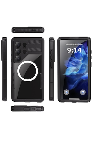 Samsung Uyumlu Galaxy S25 Ultra Kılıf 360 Ön Arka Su Geçirmez 1-1 Silikon Pc+tpu Zırhlı 2mm Kapak Siyah