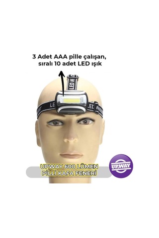 Upway 600 Lümen Pilli 3 Modlu Ergonomik Kafa Feneri Siyah