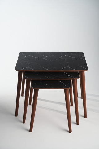 İstanbul Orta Sehpa Ve 3'lü Zigon Sehpa Seti Siyah Mermer Desen