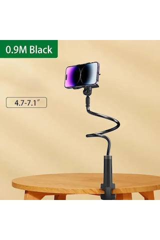 Etashop 360 Esnek Telefon Tutucu Kelepçeli Masa Yatak Başlığı Standı 4" 7.1" Uyumlu Siyah Siyah