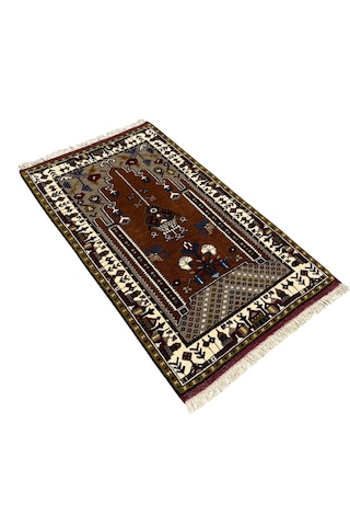 El Dokuma Kök Boya Seccade Yahyalı 84x140 Yün Kahve Namazlık