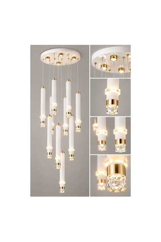 Modern Premium 10'lu Led Gold Beyaz Sarkıt Avize 112w 4000k Dekoratif Salon Avizesi