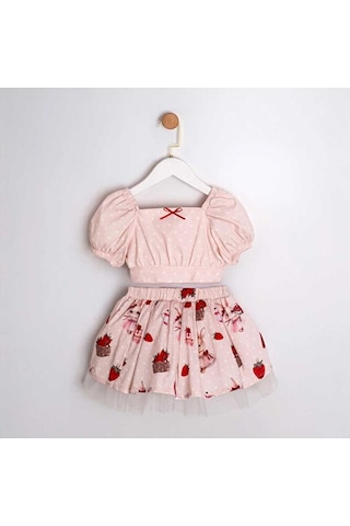 Ministok Bella Crop Blüz Etekli 2'li Kız Çocuk Takım Pembe