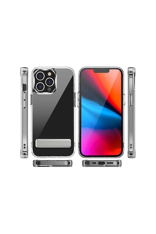 Apple Uyumlu iPhone 13 Pro Max Kılıf Standlı Şeffaf Silikon Zore L-Stand Kılıf Renksiz