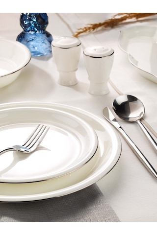 Evaliza Sapphire Platin 32 Parça 6 Kişilik Yemek Takımı Beyaz