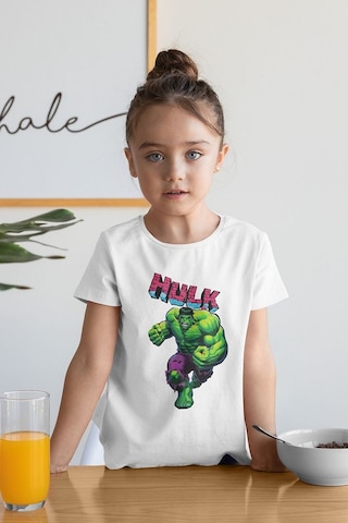 Sevbano Hulk Baskılı Unisex Film Kahramanı Çocuk Tişört 1-12 Yaş Beyaz
