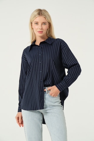 Basic Oversize Çizgili Gömlek Lacivert