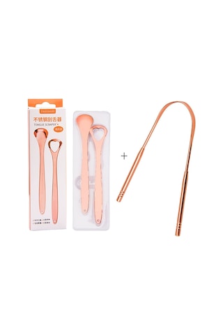 Sones Dil Temizleyici Ağız Kokusu Paslanmaz Çelik Temizleme Fırçası Dil Kazıyıcı + İki Parçalı Set Gül Altın