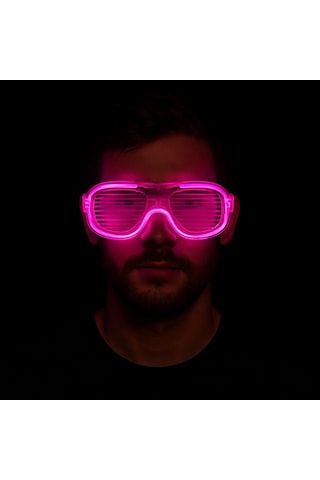 Pembe Led Işıklı Parti Gözlüğü - Neon Glow Şerit Gözlük 3 Modlu