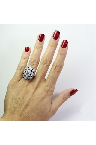 Luxury Square Women Crystal Zircon Engagement Ring, Ring Size:9 Red Çok Renkli