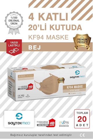 Kf94 Kore Tipi, 4 Katlı, Bej Maske, Uv Steril 1 Kutu/ 20 Adet