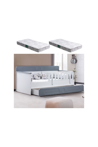 Yavrulu Karyola, Flora Yavrulu Montessori Karyola - Gri + 2 Adet Comfort Yatak