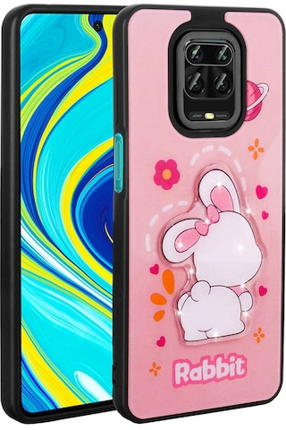 Xiaomi Redmi Note 9s Kılıf Parlayan Kabartmalı İkonik Figürlü Zore Amas Silikon Kapak Pembe