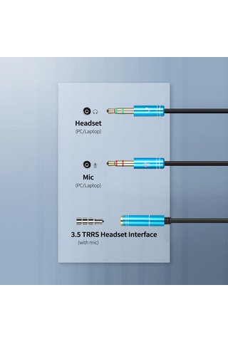 Springsun Mavi Oyuncu Kulaklık Splitter Kablosu - 3.5mm Dişi'den Çift Erkek'e Ses Ve Mikrofon Çevirici - Plug & Play, Tpe Kablo, Hafif Tasarım