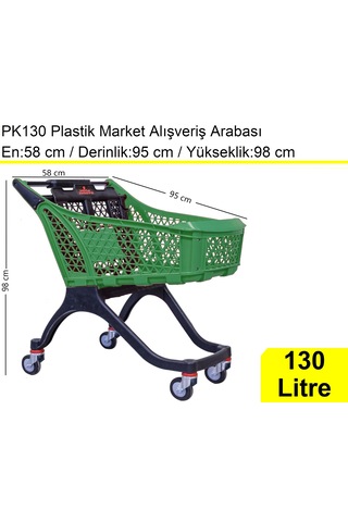 Pk130 Plastik Market Alışveriş Arabası 130 Litre Yeşil / En:58 Boy:95 Yükseklik:98 Cm
