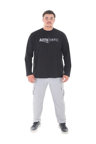 Erkek 115-155 Kilo Arası İçin Uygun Uzun Kol Bisiklet Yaka Mevsimlik Baskılı İnce Sweatshirt Siyah