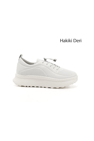 Gönderi(R) Gönderi R Kadın Beyaz Lastik Bağcıklı Comfort Dolgu Taban Hakiki Deri Sneaker Ddza73845191 Beyaz